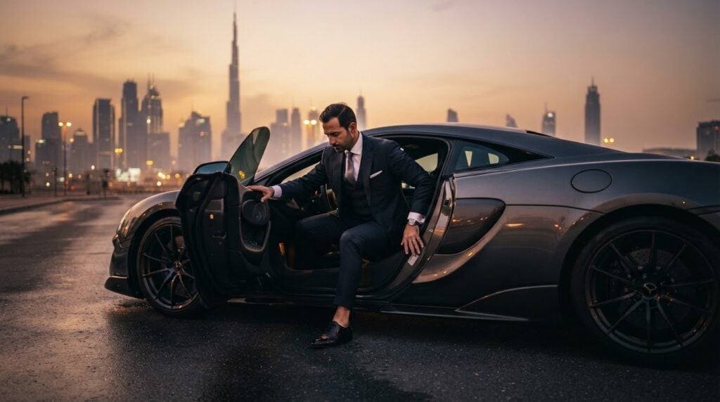 How to Safely Exit a Low-Stance Sports Car in Formal Business Attire